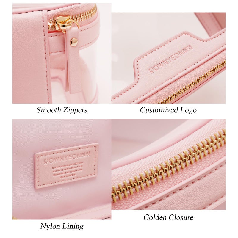 Camdeez Rownyeon Clear Makeup Case Toiletry Bag Multipurpose Travel Makeup Train Case Portable Cosmetic Organizer Transparent Storage Bag Pink - Image 4